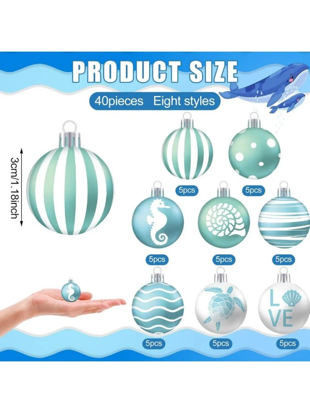 40 Pcs Mini Beach Ornaments - Seashells, Turtles & Seahorses for Summer Decor